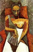 pablo picasso sittande kvinna med solfljader oil